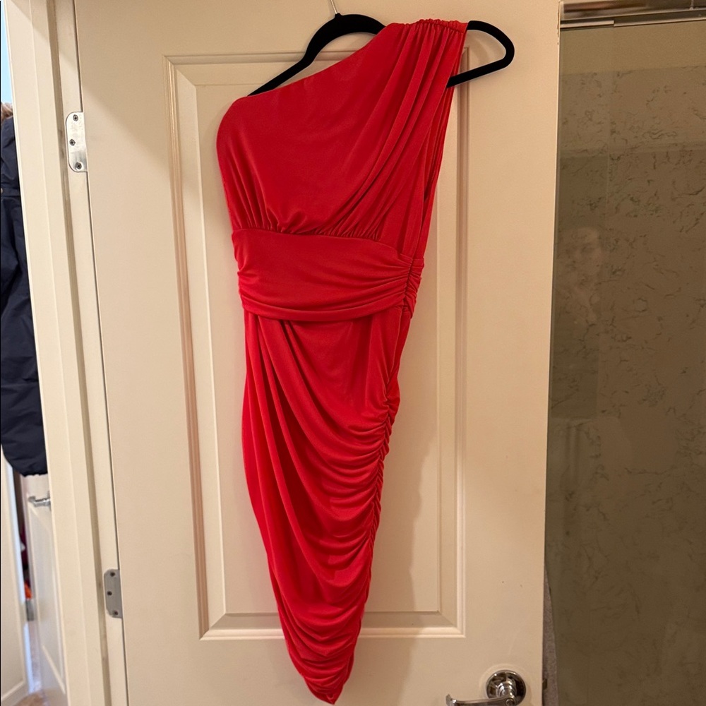 Halston Heritage Vibrant Red One-Shoulder Dress